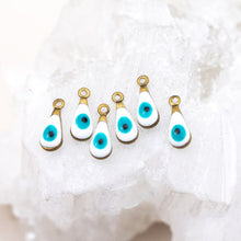 Load image into Gallery viewer, 11mm Enameled White with Eye Brass Teardrop Charm Set - 6 pcs
