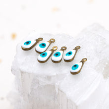 Load image into Gallery viewer, 11mm Enameled White with Eye Brass Teardrop Charm Set - 6 pcs
