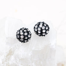 Load image into Gallery viewer, 12mm Crystal on Black Pave Rhinestone Ball Bead Pair
