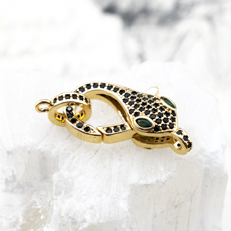 23mm Gold with Jet Pave Snake Lobster Clasp