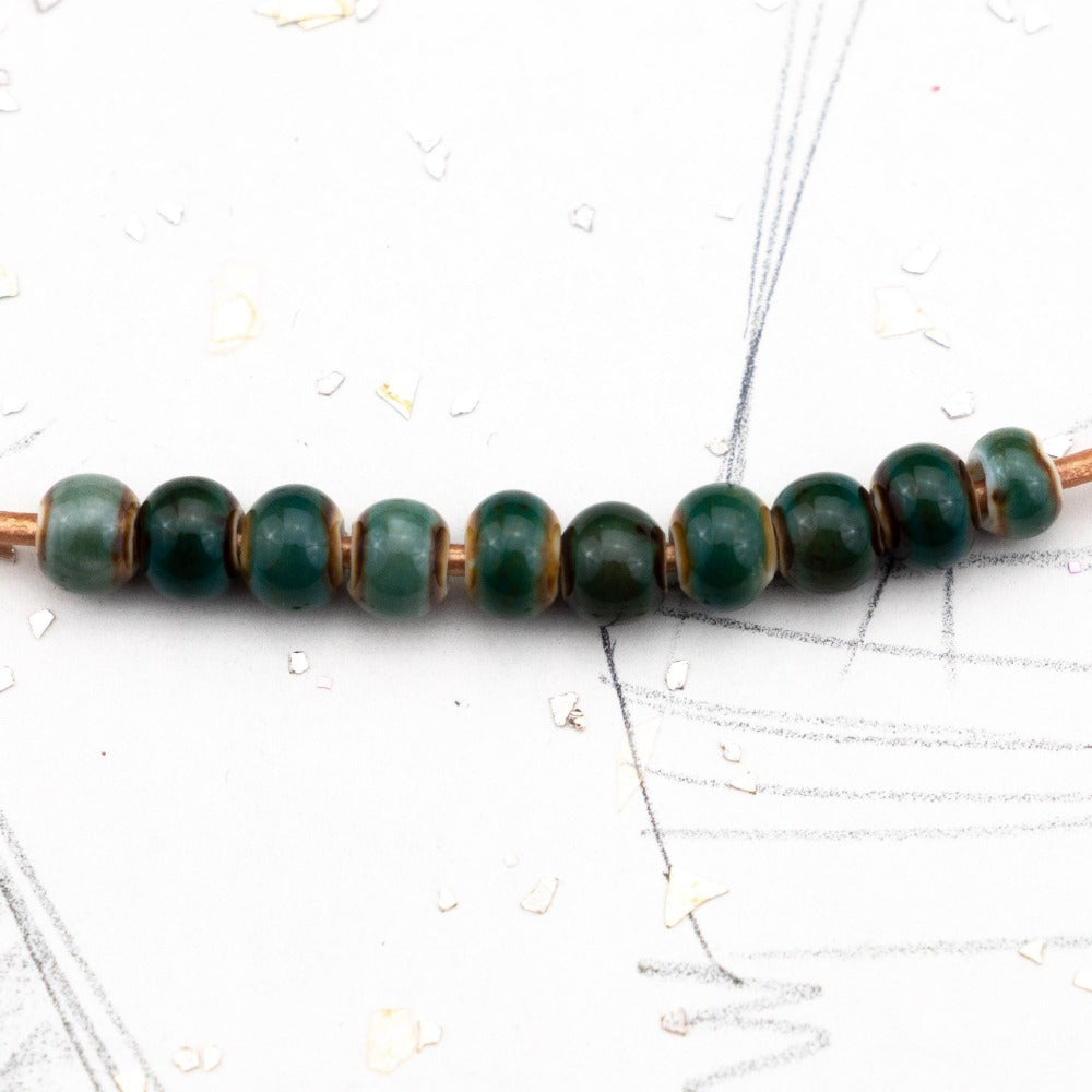 6mm Forest Green Handmade Porcelain Globe Bead Set - 10 Pcs
