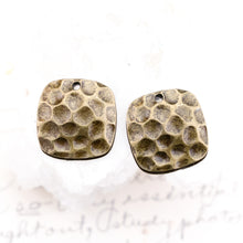 Load image into Gallery viewer, 19mm Antique Brass Hammered Square Charm Pair
