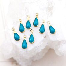 Load image into Gallery viewer, 11mm Enameled Turquoise Brass Teardrop Charm Set - 8 Pcs
