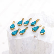 Load image into Gallery viewer, 11mm Enameled Turquoise Brass Teardrop Charm Set - 8 Pcs
