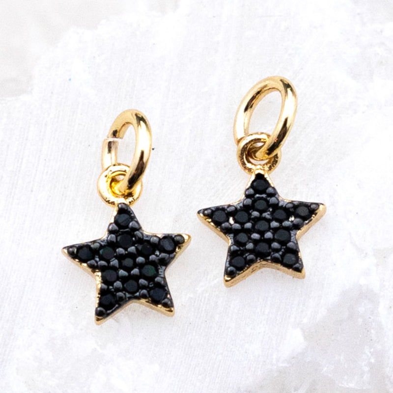 Sweet Little Star Brass Micro Pave Charm Pair