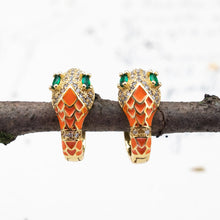 Load image into Gallery viewer, 20mm Orange Enameled Snake Hoop Earrings Pair
