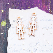 Load image into Gallery viewer, 26mm Enameled Light Gold Happy Skeleton Charm Pair
