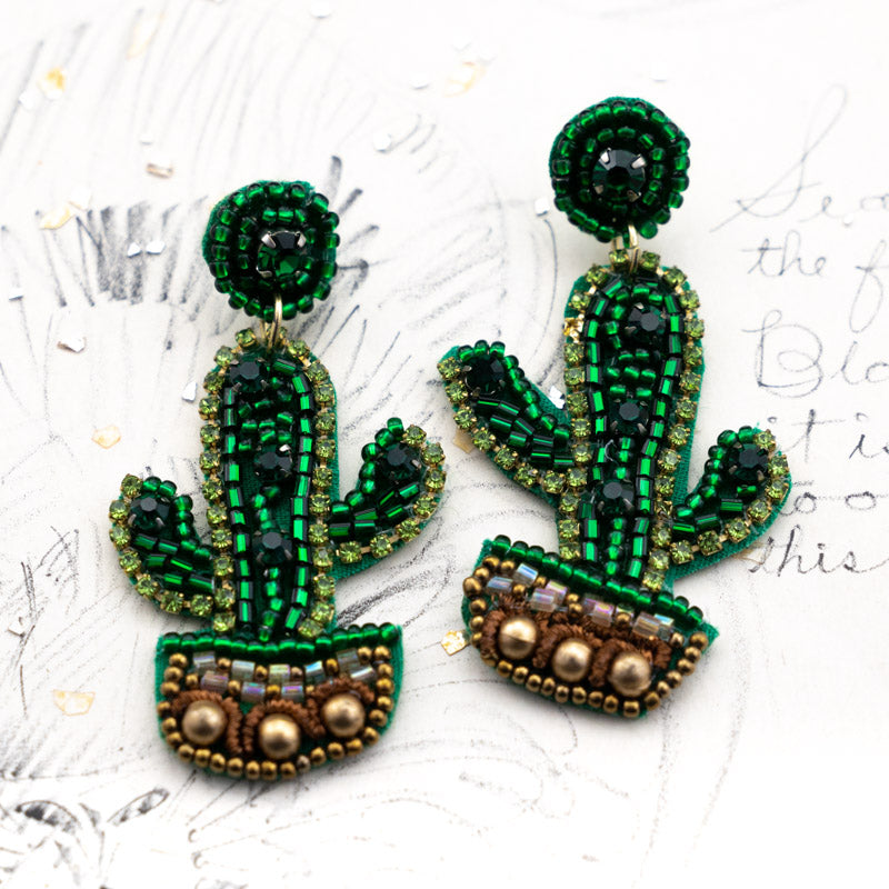 Saguaro Cactus Beaded Earring Pair
