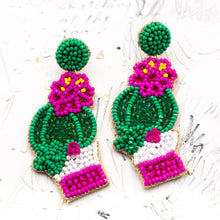 Load image into Gallery viewer, Pretty in Pink Cactus Beaded Earring Pair
