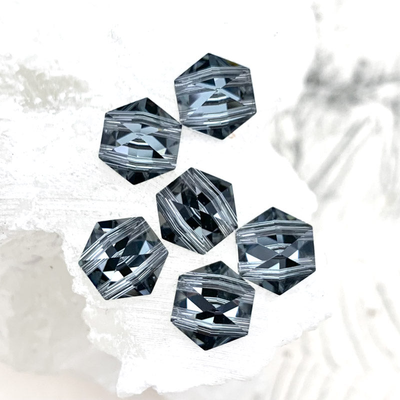 7.5mm Silver Night 2-Hole Hexagon Premium Crystal Spike Set - 6 Pcs