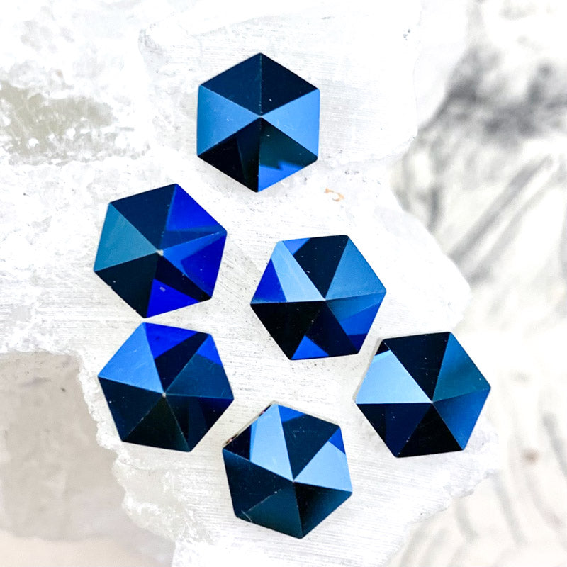 7.5mm Metallic Blue 2-Hole Hexagon Premium Crystal Spike Set - 6 Pcs