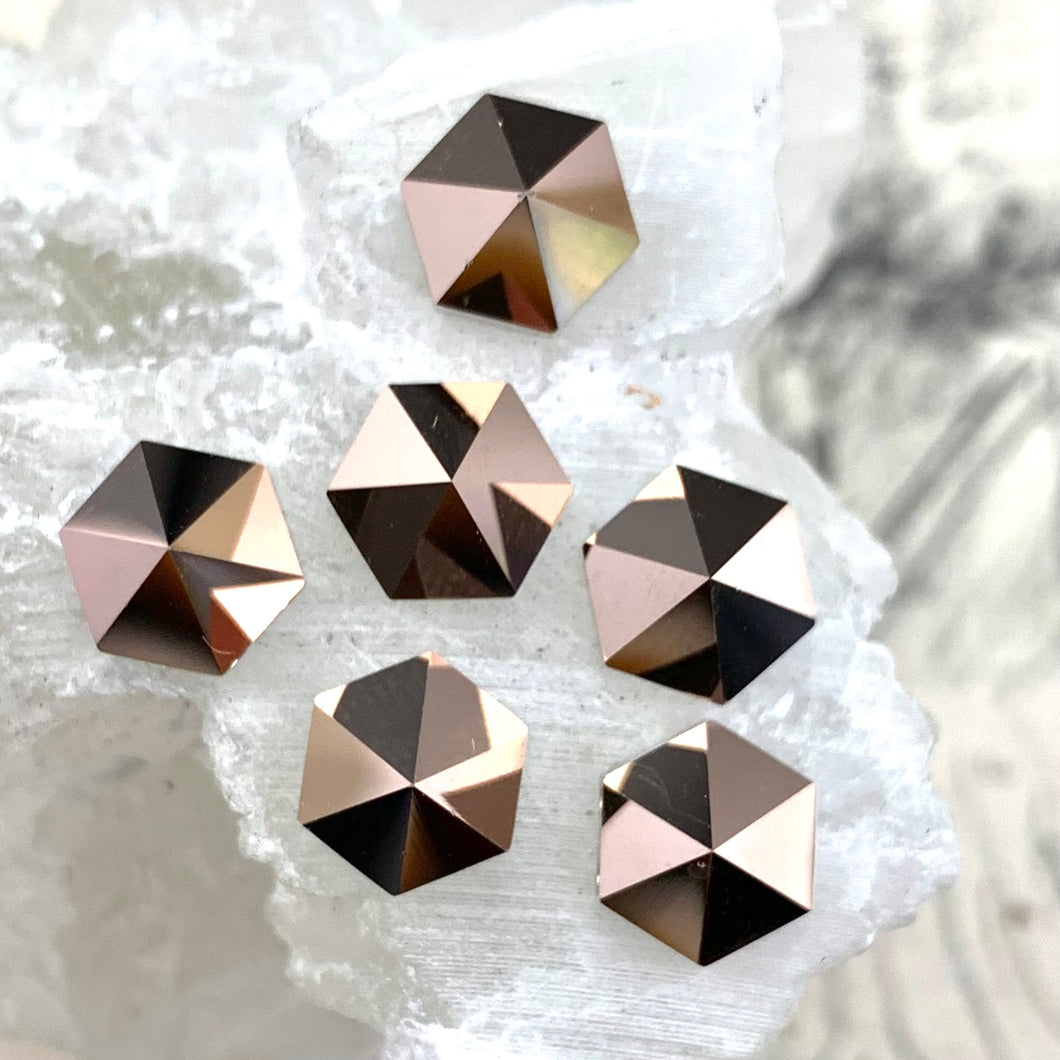 7.5mm Rose Gold 2-Hole Hexagon Premium Crystal Spike Set - 6 Pcs