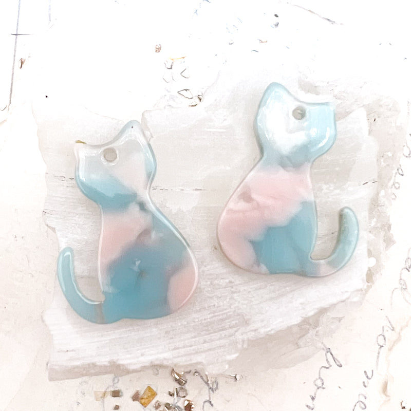 Pink and Blue Cat Acrylic Pendant Earring Pair
