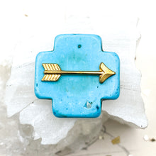 Load image into Gallery viewer, Turquoise Howlite Stone Cross and Arrow Pendant Set
