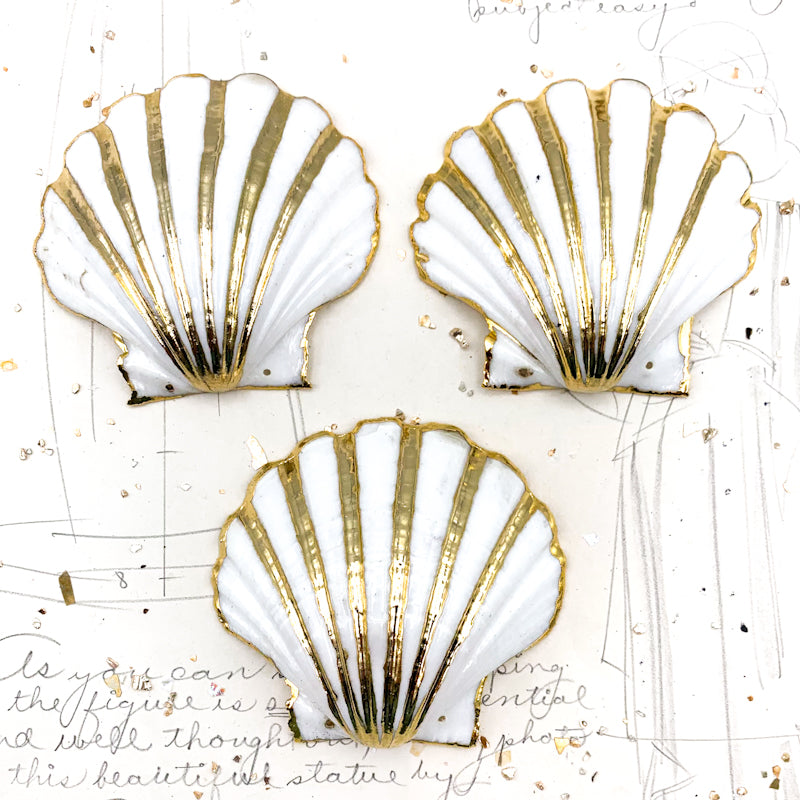 Large White and Gold Shell Focal