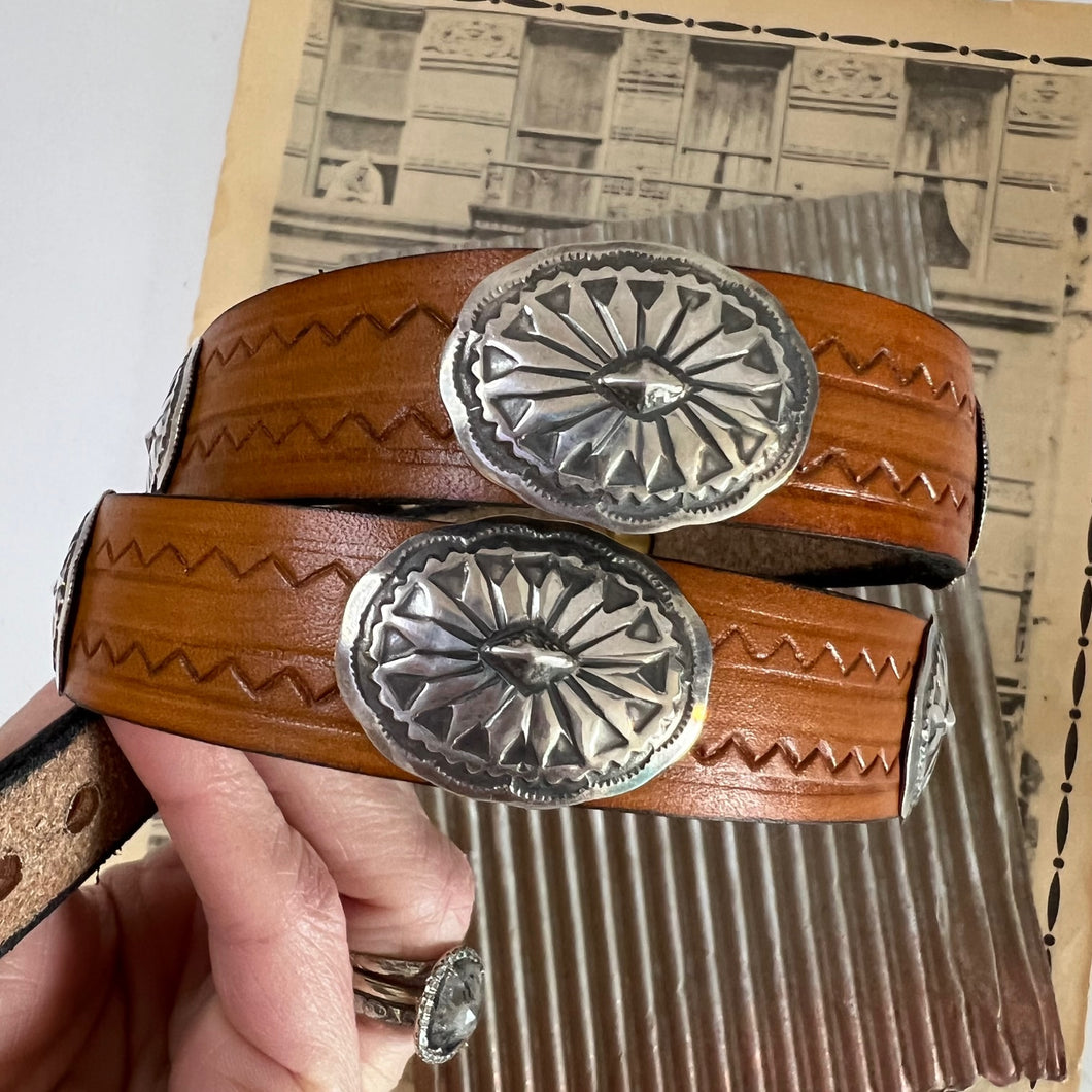 Leather and Sterling Silver Conchos Hat Band - Tucson Find