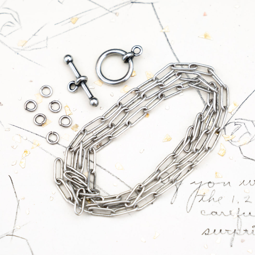Antique Silver Paperclip Chain Necklace Kit