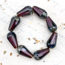 Load image into Gallery viewer, 8x15mm Purple and White with Picasso Faceted Drop Czech Bead Strand
