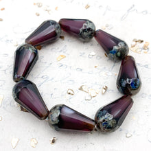 Load image into Gallery viewer, 8x15mm Purple and White with Picasso Faceted Drop Czech Bead Strand
