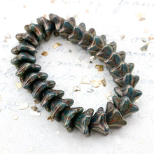 Load image into Gallery viewer, 5x8mm Sea Green with a Heavy Bronze Finish Bell Flower Czech Beads
