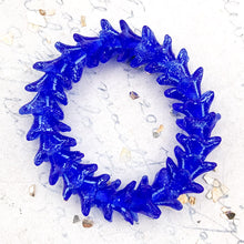 Load image into Gallery viewer, 5x8mm Etched Cobalt with a Turquoise Wash Finish Bell Flower Czech Beads

