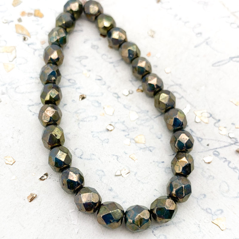 6mm Green Bronze Fire-Polished Faceted Round Bead Strand