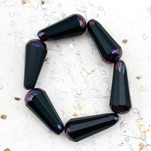 Load image into Gallery viewer, 9x20mm Black with AB Finish Faceted Drop Czech Bead Strand
