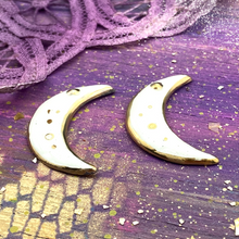 Load image into Gallery viewer, 35mm White Crescent Moons with Gold Accents Pair

