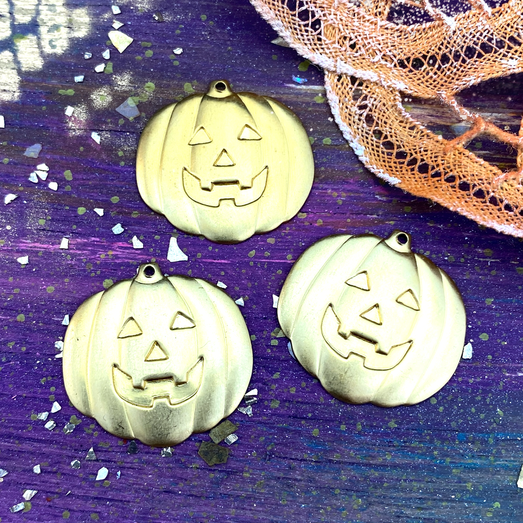 26mm Golden Jack-O'-Lantern Solid Brass Charm Pairs