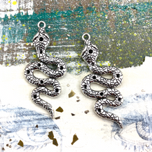 Load image into Gallery viewer, 50mm Large Antique Silver Snake Charm Pair
