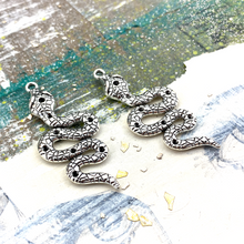 Load image into Gallery viewer, 50mm Large Antique Silver Snake Charm Pair
