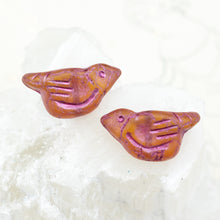 Load image into Gallery viewer, Matte Orange with a Metallic Pink Wash Czech Bird Beads - 2 Pcs
