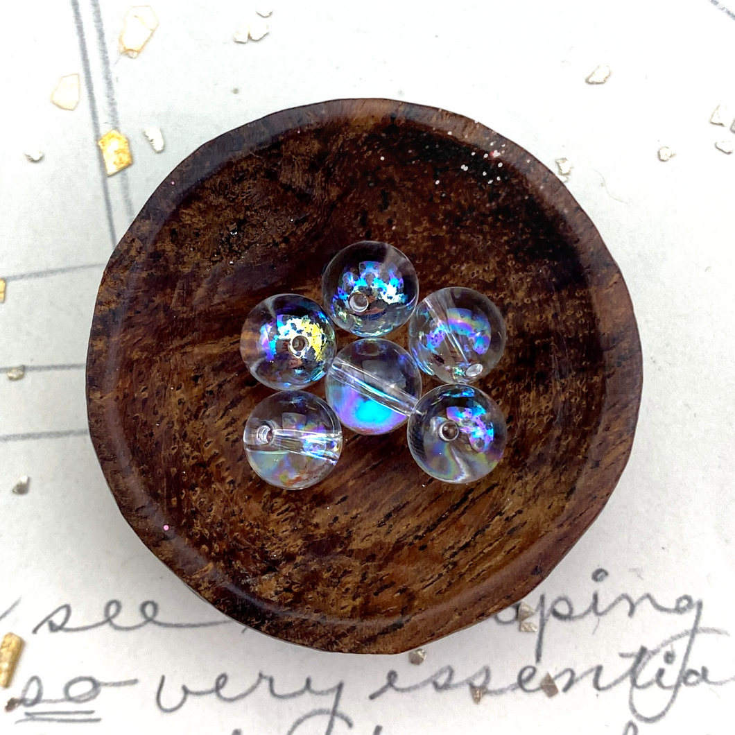 8mm White Patina Crystal Globe Bead Set - 6 Pcs