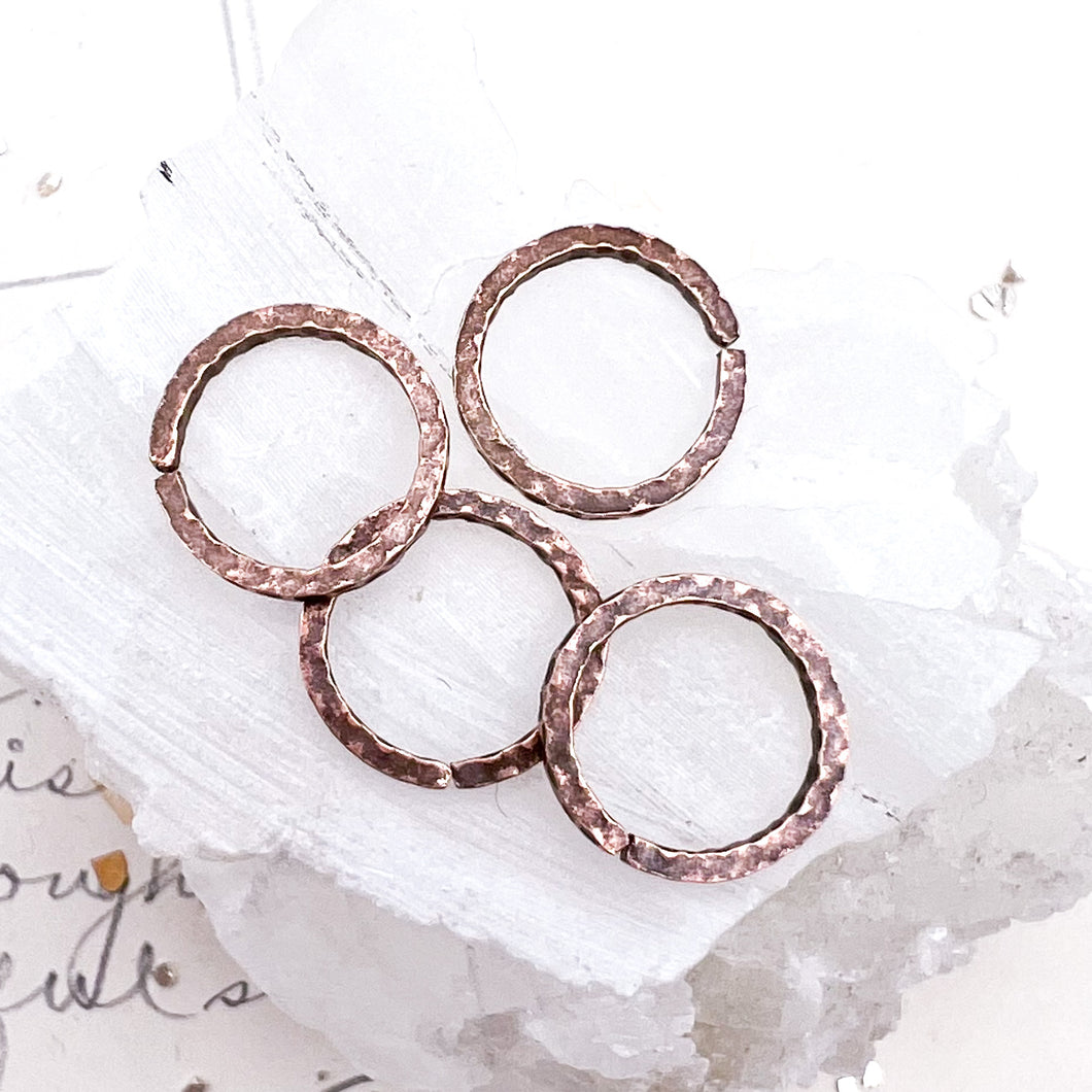12mm Square Wire Hammered Antique Copper Jump Rings - 4 Pcs