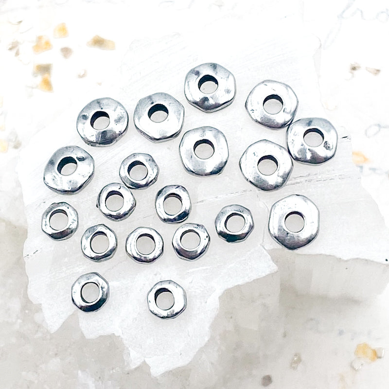 White Bronze Large Hole Nugget Bead Mix for Leather - 20pcs