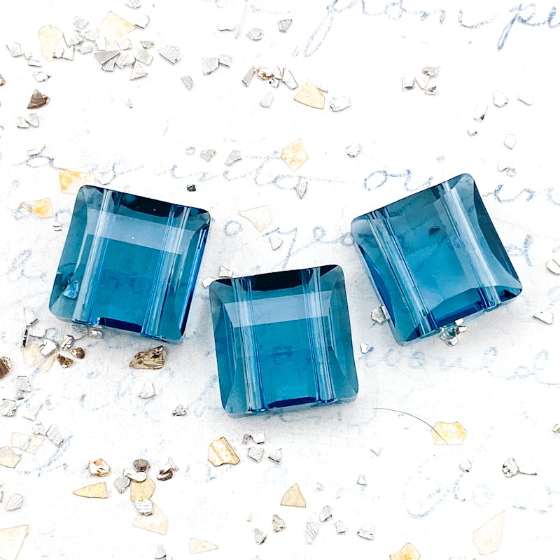 14mm Denim Blue Premium Crystal 2-Hole Stairway Beads - 3pcs
