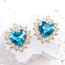 Load image into Gallery viewer, Bright Blue Crystal Rhinestone Heart Charm Pair
