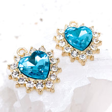 Load image into Gallery viewer, Bright Blue Crystal Rhinestone Heart Charm Pair
