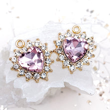 Load image into Gallery viewer, Lovely Pink Crystal Rhinestone Heart Charm Pair
