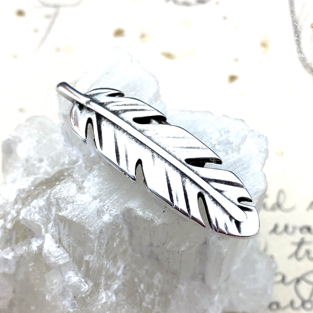 Antique Silver Large Feather Slider for 10mm Leather