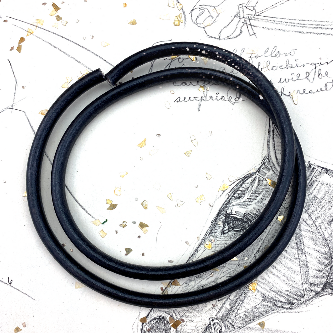 6mm Round Black Portuguese Leather with Hole - 24 Inches
