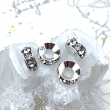Load image into Gallery viewer, Large Hole Crystal Silver Rhinestone Rondelle Set - 6 Pcs
