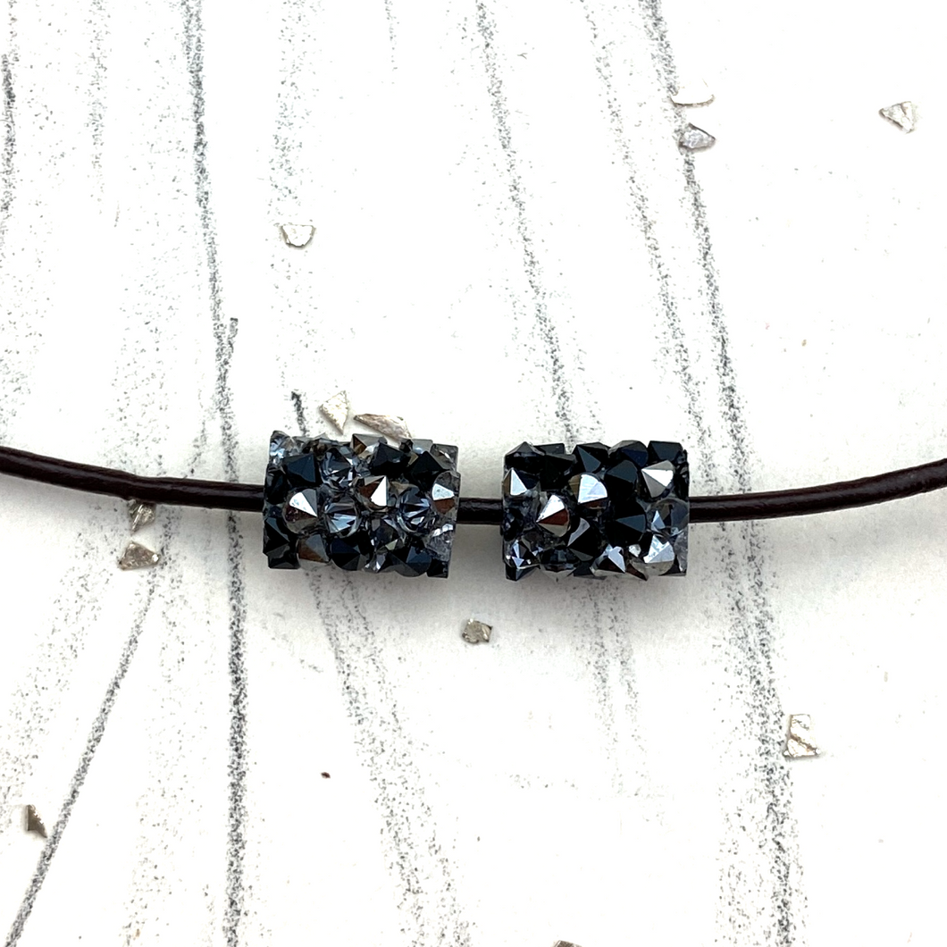 8mm Jet Black Mix Premium Crystal Fine Rocks Tube Bead Pair