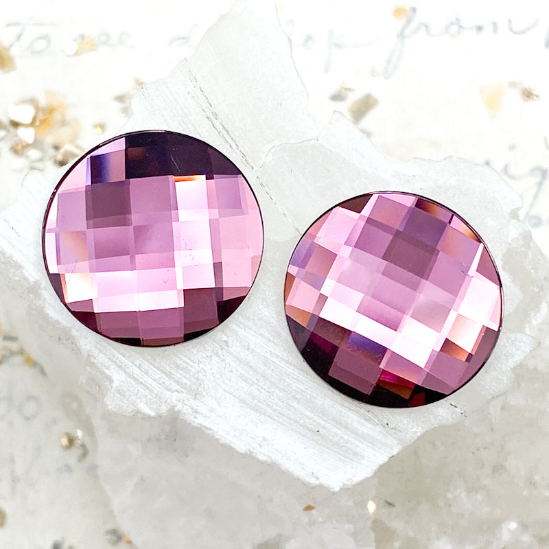 20mm Antique Pink Foiled Chessboard Cabochon Pair