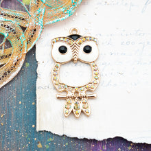 Load image into Gallery viewer, 57mm Shimmering Rhinestone Golden Owl Pendant
