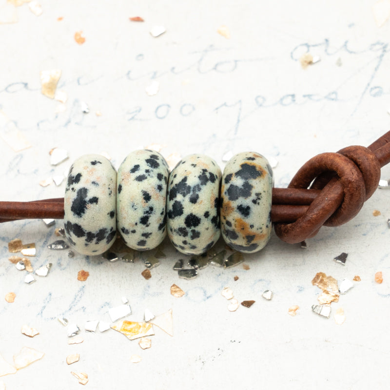 12x6mm Natural Dalmatian Jasper Extra Large Hole Beads 4 Pc Set