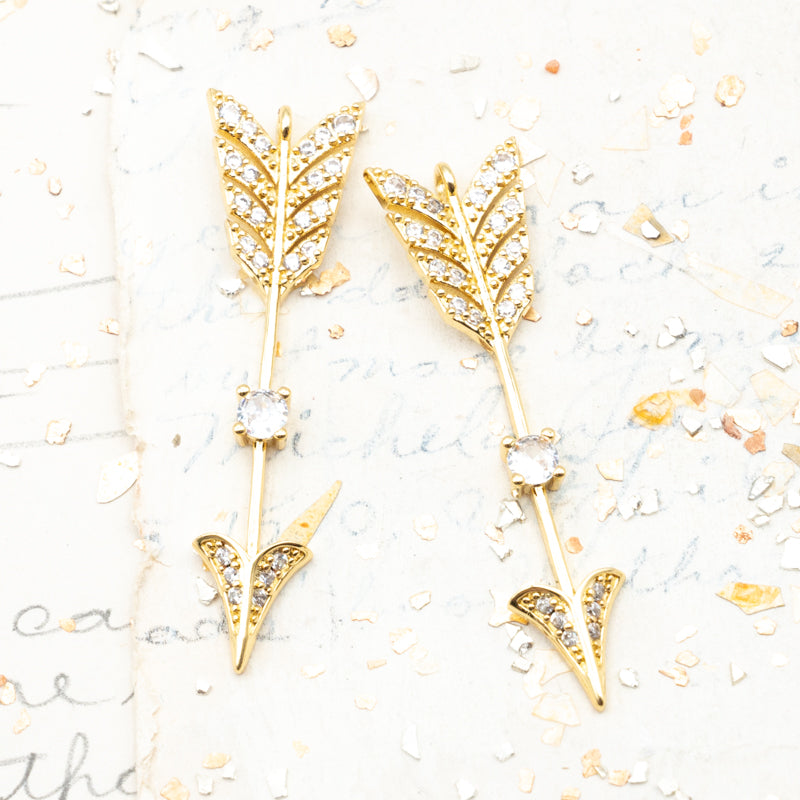 48mm Gold Arrow with Micro Pave Charm Pair