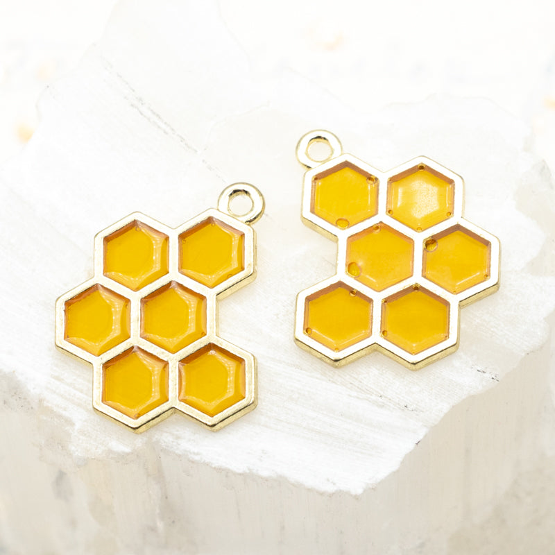 21mm Golden Honeycomb Charm Pair