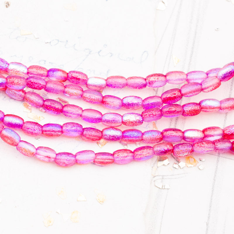 4x6mm Etched Rose AB Rice Shaped Bead Strand