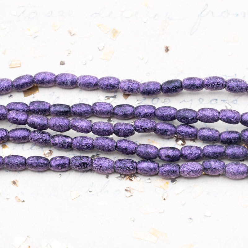 4x6mm Etched Pastel Purple Rice Shaped Bead Strand